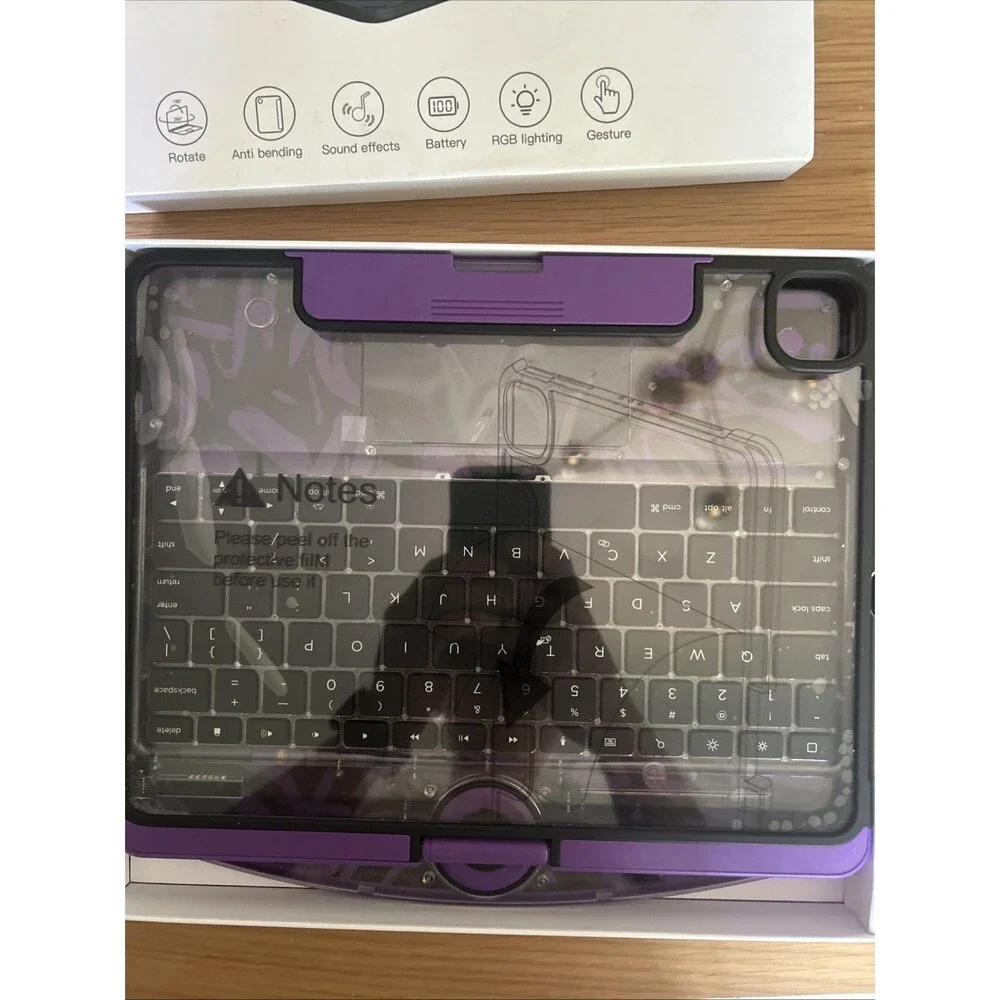 Tiaota Transparent Keyboard Case For iPad Air M3/M2 11in 10.9 Pro 360 PurpleV23